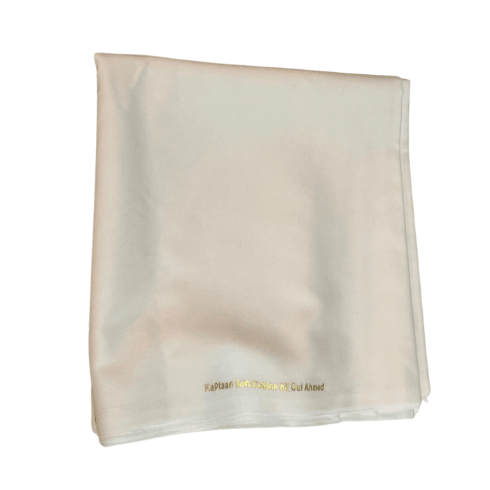 Off white Kaptaan Soft Cotton by Gul Ahmed men's suiting fabric with gold stamp