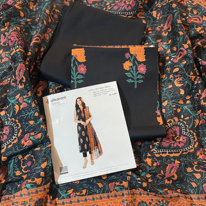 Alkaram Digital Lawn 3-Piece Unstitched — Blue Batik & Black Floral