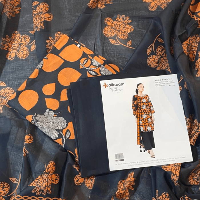 Alkaram Digital Lawn 3-Piece Unstitched — Navy Poppy Print