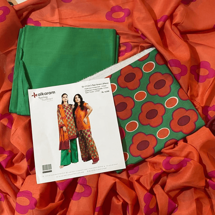 Alkaram Digital Lawn 3-Piece Unstitched — Green & Coral Bandhani