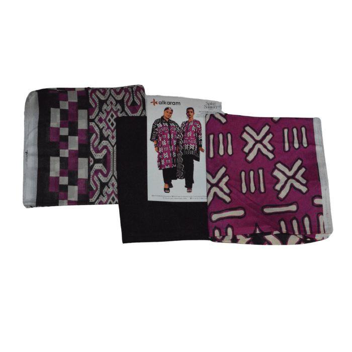 Alkaram 3-Piece Printed Lawn — Magenta & Black Aztec