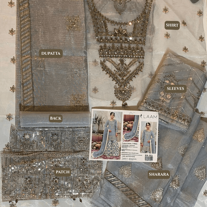 Laam 6 Organza Ehm Fancy Khaddi Dupatta 3-Piece Kh351