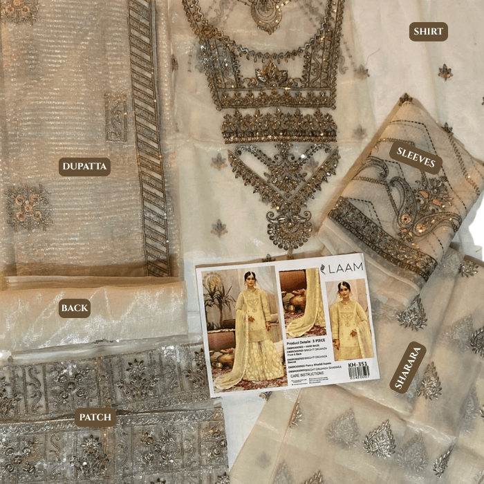 Laam 6 Organza Ehm Fency Khaddi Dupatta 3p Kh351 (kal)