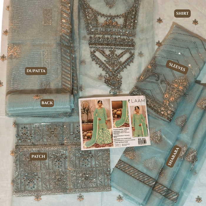 Laam 6 Organza Ehm Fency Khaddi Dupatta 3p Kh351 (kal)