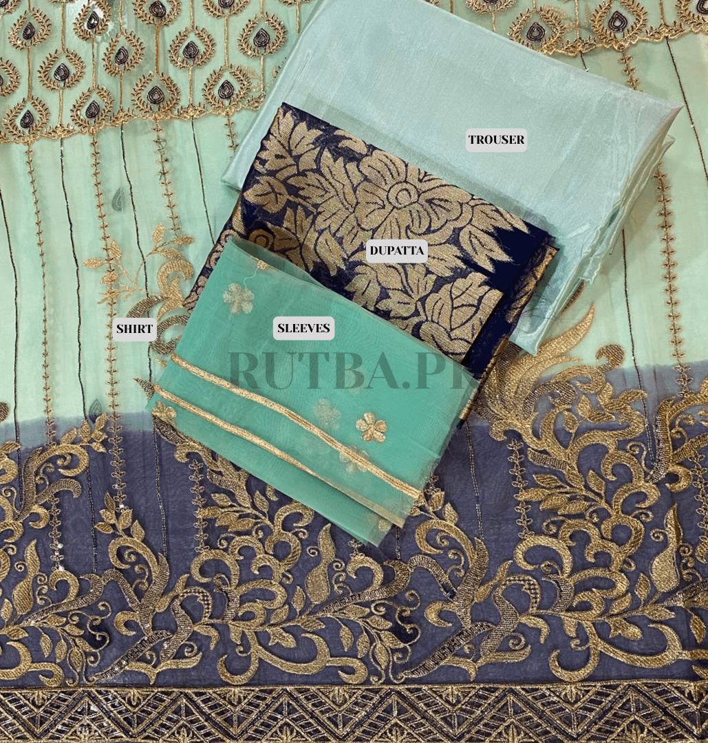 Organza 4-Piece Suit with Zari Weaving — Assorted Colours