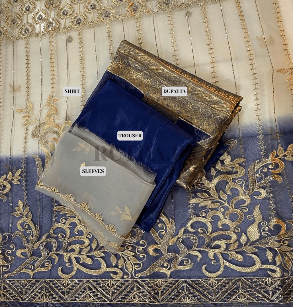 Organza 4-Piece Suit with Zari Weaving — Assorted Colours